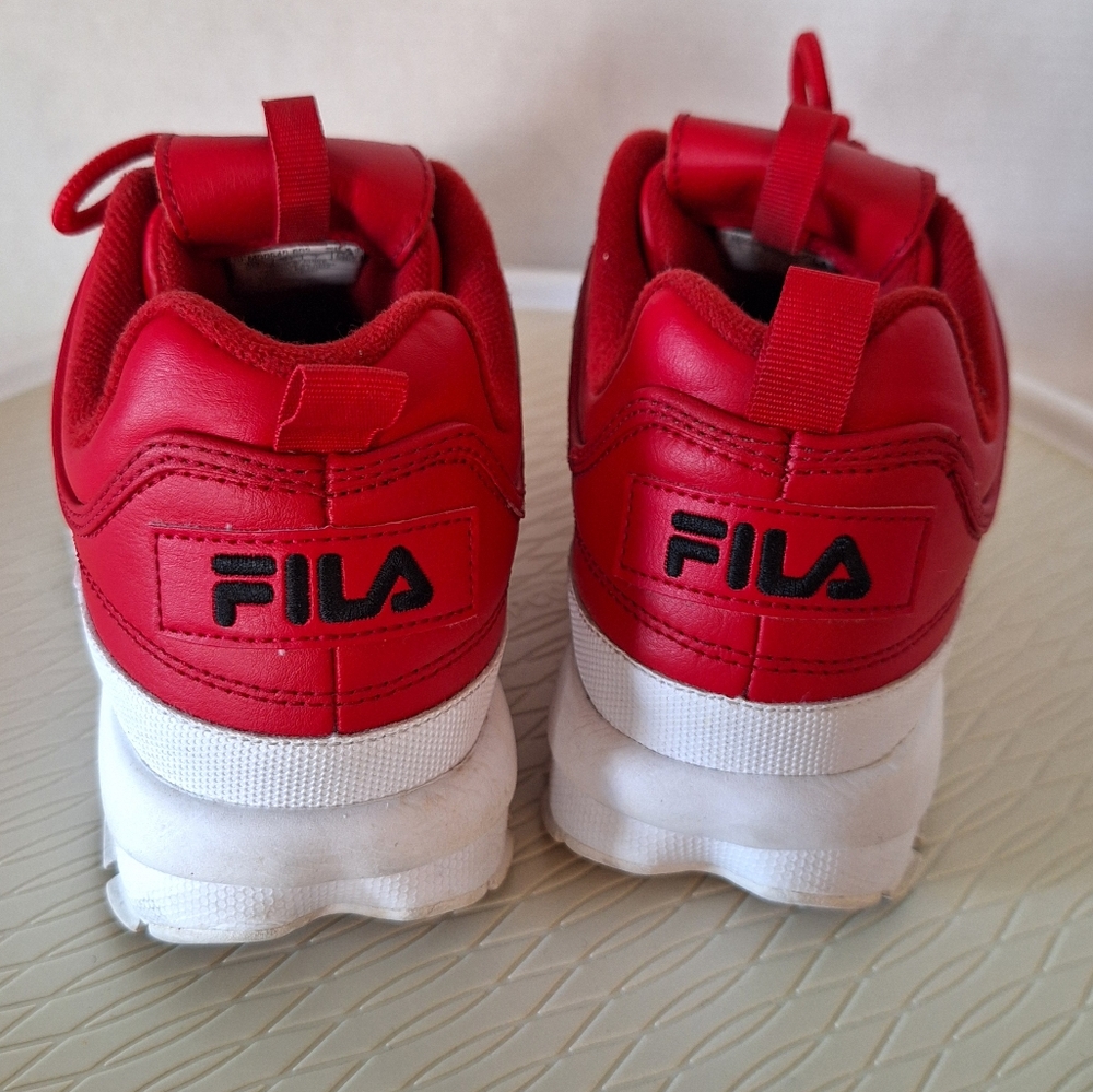 《FINAL》Fila>>>Red leather chunky sneakers with white soles 🤍women size 9.5 - Picture 4 of 12